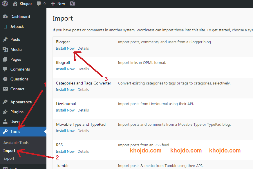export and transfer blogger to WordPress