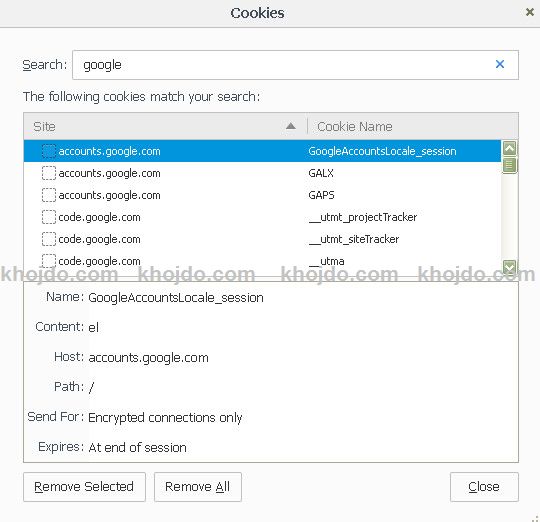 remove selected cookies