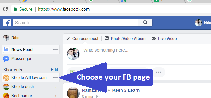 Open your Facebook Page