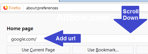 Change Firefox homepage url