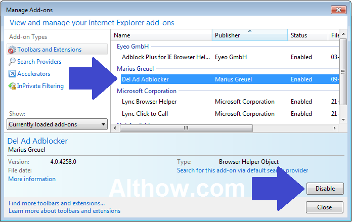 Disable Internet Explorer Add-Ons