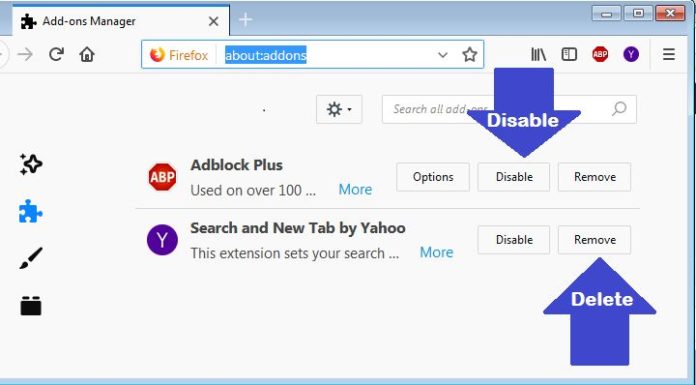 Disable and remove Firefox Extensions