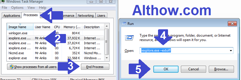 End the process of IE and open In No-add-ons mode