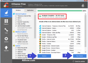 Run CCleaner to remove Junk files, temporary internet files and broken files