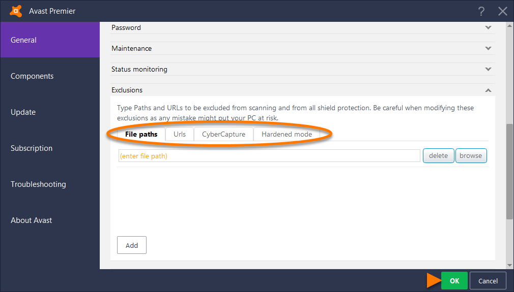 How to Whitelist a program in avast