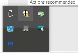 Windows Defender Actions recommended